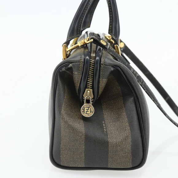 FENDI Pecan Canvas Mini Boston Tas PVC Zwart Bruin Auth bs34863