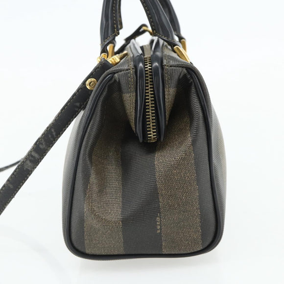 FENDI Pecan Canvas Mini Boston Tas PVC Zwart Bruin Auth bs34863