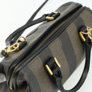FENDI Pecan Canvas Mini Boston Tas PVC Zwart Bruin Auth bs34863-6