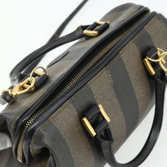 FENDI Pecan Canvas Mini Boston Tas PVC Zwart Bruin Auth bs34863