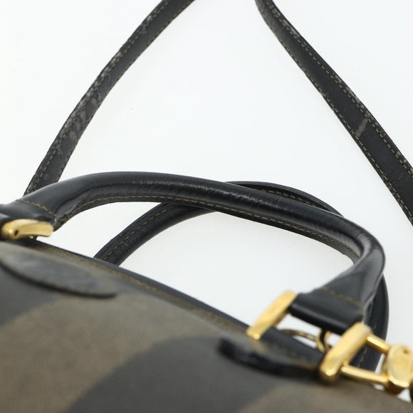 FENDI Pecan Canvas Mini Boston Tas PVC Zwart Bruin Auth bs34863