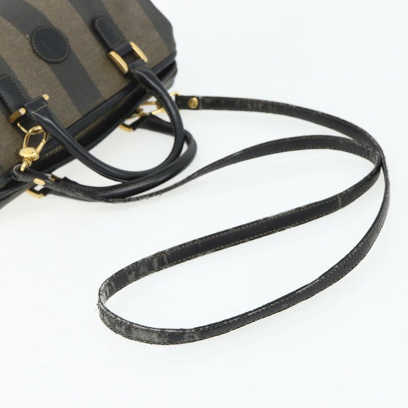 FENDI Pecan Canvas Mini Boston Tas PVC Zwart Bruin Auth bs34863
