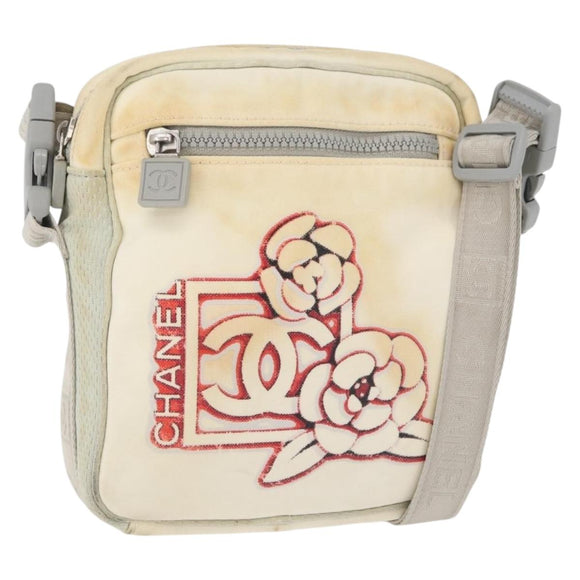 CHANEL Sports Line Shoulder Bag Nylon White Silver CC Auth bs34864