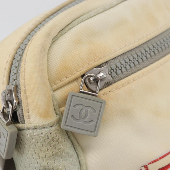 CHANEL Sports Line Shoulder Bag Nylon White Silver CC Auth bs34864