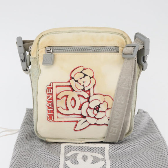 CHANEL Sports Line Shoulder Bag Nylon White Silver CC Auth bs34864