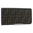FENDI Zucca Canvas Long Wallet PVC Black Brown Auth bs34866A-1