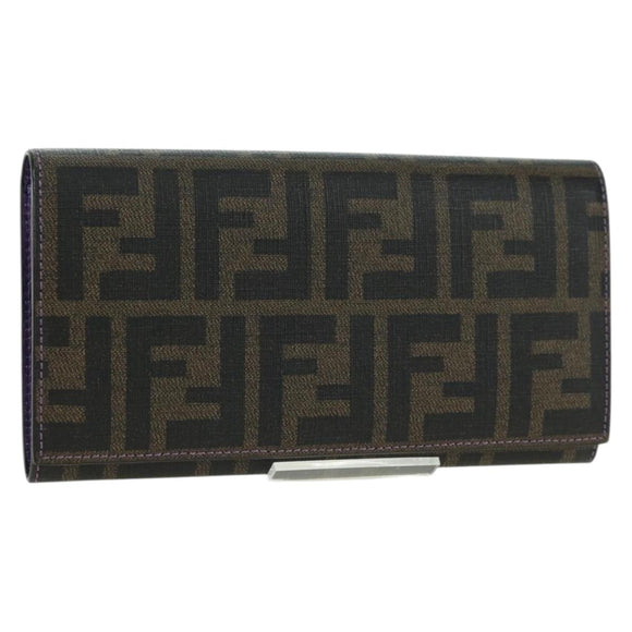 FENDI Zucca Canvas Long Wallet PVC Black Brown Auth bs34866A
