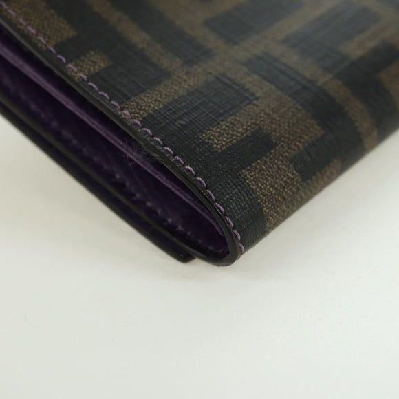 FENDI Zucca Canvas Long Wallet PVC Black Brown Auth bs34866A