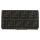 FENDI Zucca Canvas Long Wallet PVC Black Brown Auth bs34866A-13
