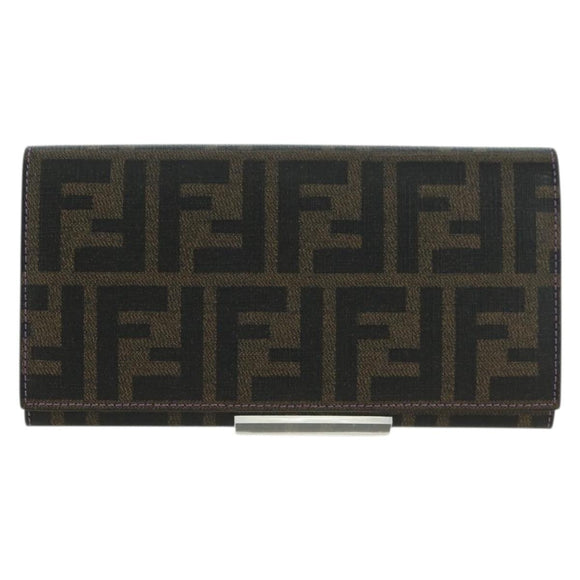 FENDI Zucca Canvas Long Wallet PVC Black Brown Auth bs34866A