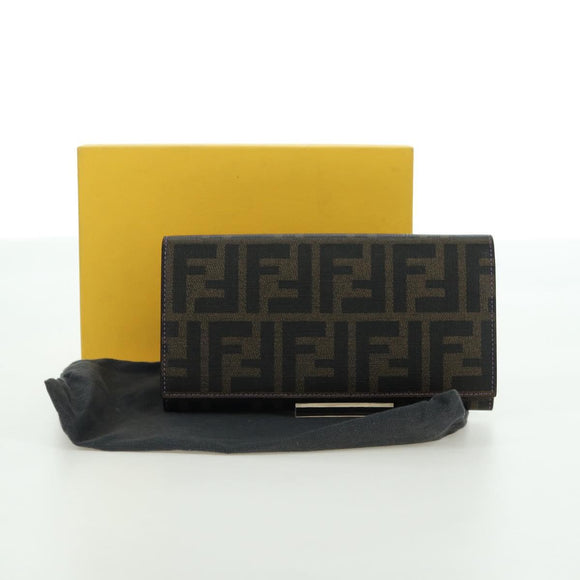 FENDI Zucca Canvas Long Wallet PVC Black Brown Auth bs34866A