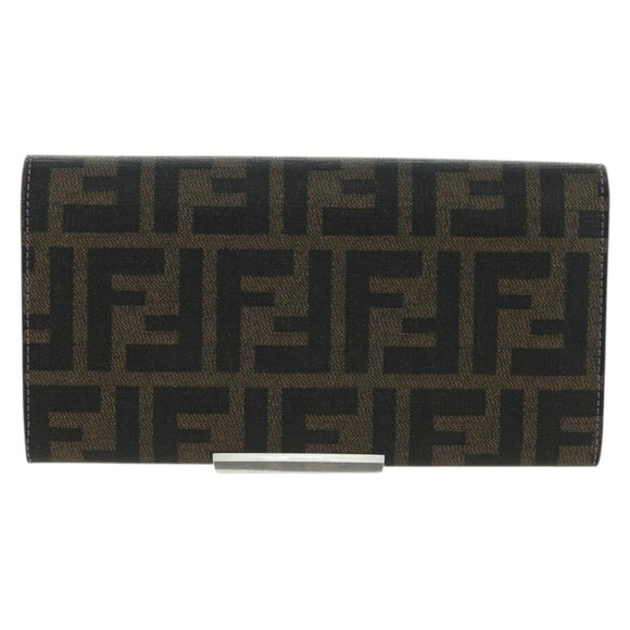 FENDI Zucca Canvas Long Wallet PVC Black Brown Auth bs34866A