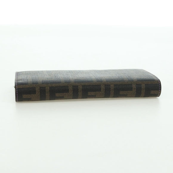 FENDI Zucca Canvas Long Wallet PVC Black Brown Auth bs34866A