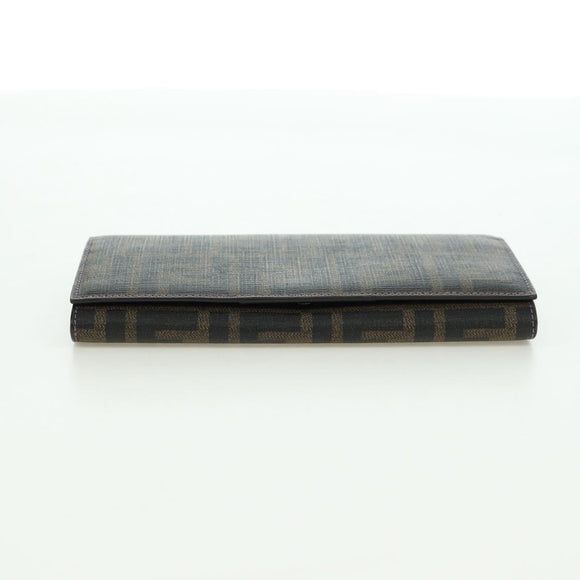 FENDI Zucca Canvas Long Wallet PVC Black Brown Auth bs34866A