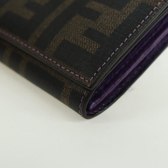 FENDI Zucca Canvas Long Wallet PVC Black Brown Auth bs34866A