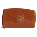 CHANEL Long Wallet Patent leather Orange Silver CC Auth bs34871-1