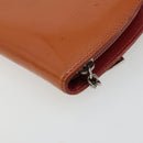 CHANEL Long Wallet Patent leather Orange Silver CC Auth bs34871-10