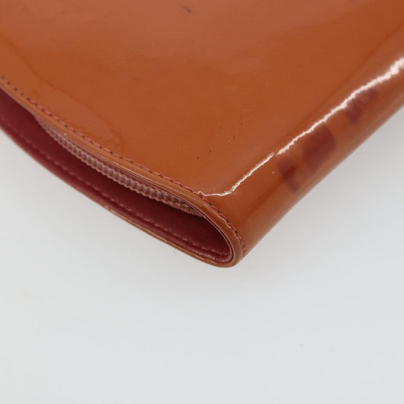 CHANEL Long Wallet Patent leather Orange Silver CC Auth bs34871
