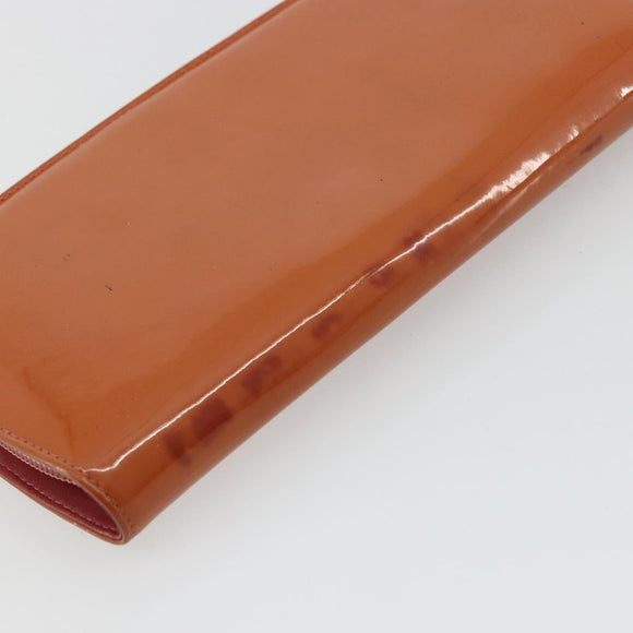 CHANEL Long Wallet Patent leather Orange Silver CC Auth bs34871