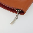 CHANEL Long Wallet Patent leather Orange Silver CC Auth bs34871-13