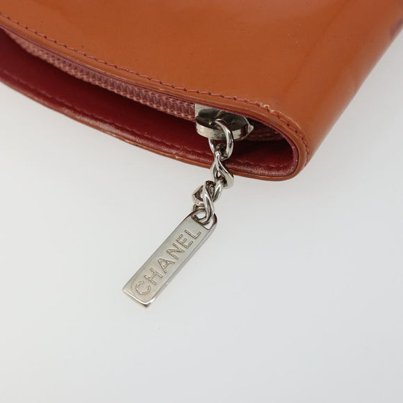 CHANEL Long Wallet Patent leather Orange Silver CC Auth bs34871