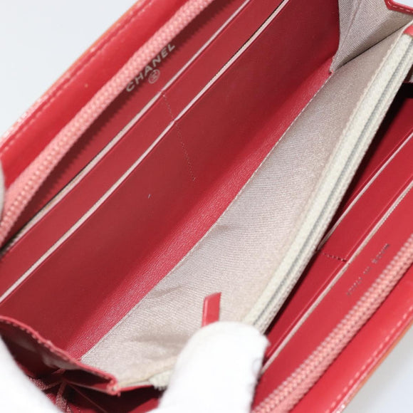 CHANEL Long Wallet Patent leather Orange Silver CC Auth bs34871