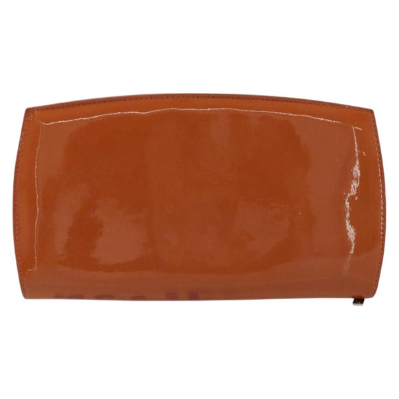 CHANEL Long Wallet Patent leather Orange Silver CC Auth bs34871