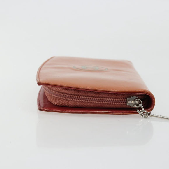 CHANEL Long Wallet Patent leather Orange Silver CC Auth bs34871