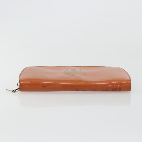 CHANEL Long Wallet Patent leather Orange Silver CC Auth bs34871