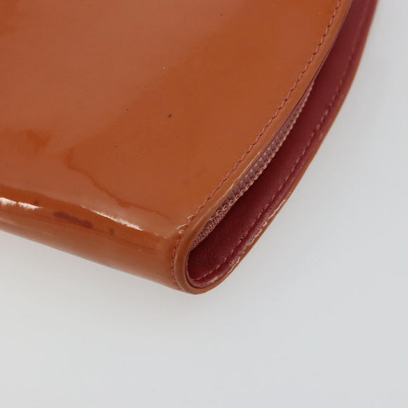 CHANEL Long Wallet Patent leather Orange Silver CC Auth bs34871