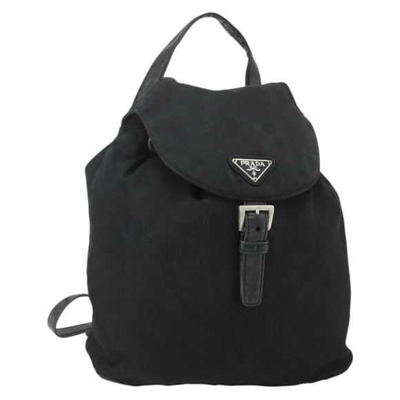 PRADA Chain Shoulder Backpack Nylon Black Silver Auth bs34877A