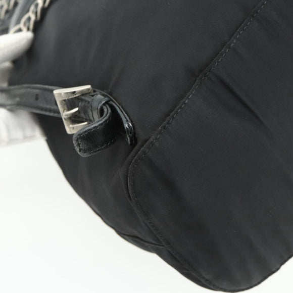 PRADA Chain Shoulder Backpack Nylon Black Silver Auth bs34877A