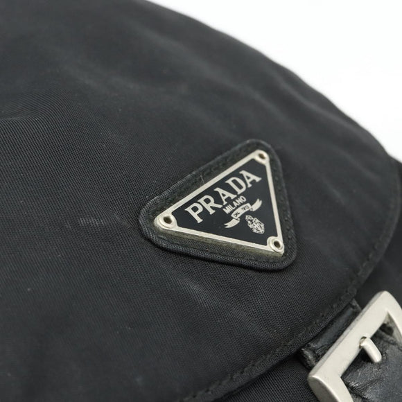 PRADA Chain Shoulder Backpack Nylon Black Silver Auth bs34877A