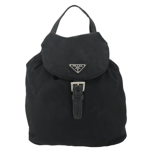PRADA Chain Shoulder Backpack Nylon Black Silver Auth bs34877A