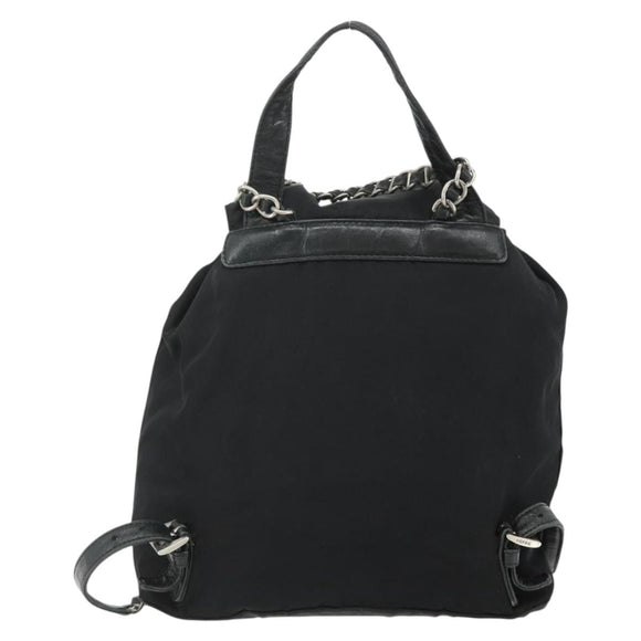 PRADA Chain Shoulder Backpack Nylon Black Silver Auth bs34877A