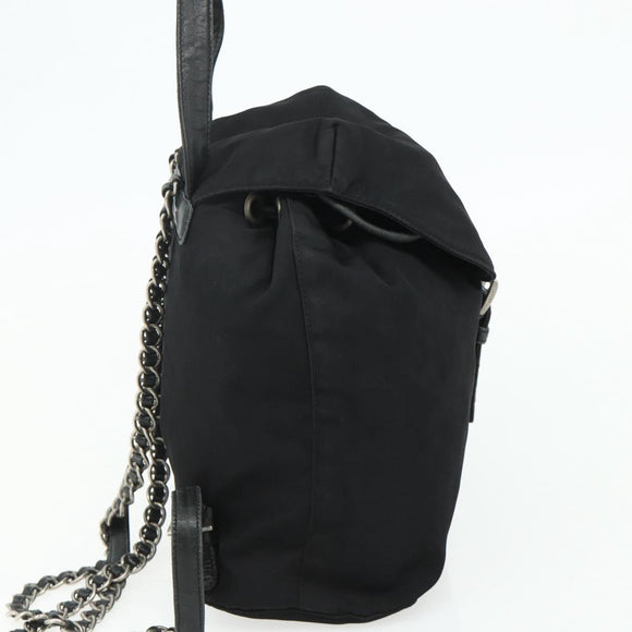 PRADA Chain Shoulder Backpack Nylon Black Silver Auth bs34877A