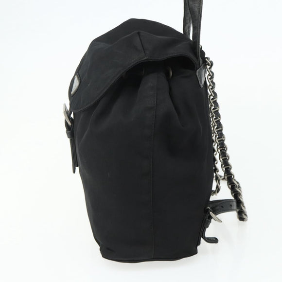 PRADA Chain Shoulder Backpack Nylon Black Silver Auth bs34877A