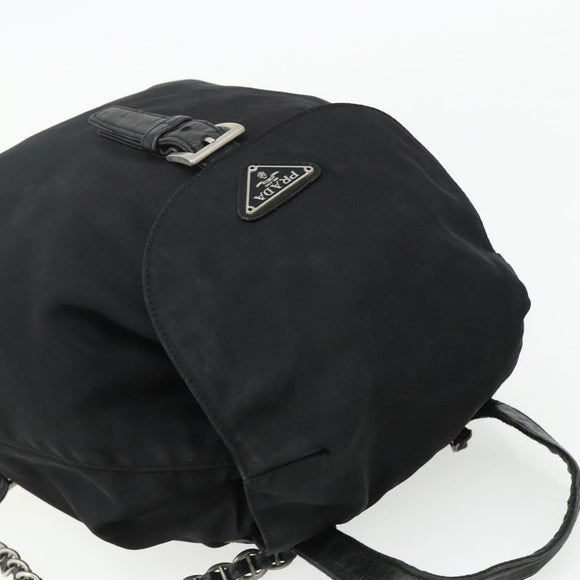 PRADA Chain Shoulder Backpack Nylon Black Silver Auth bs34877A