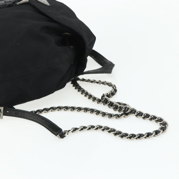 PRADA Chain Shoulder Backpack Nylon Black Silver Auth bs34877A
