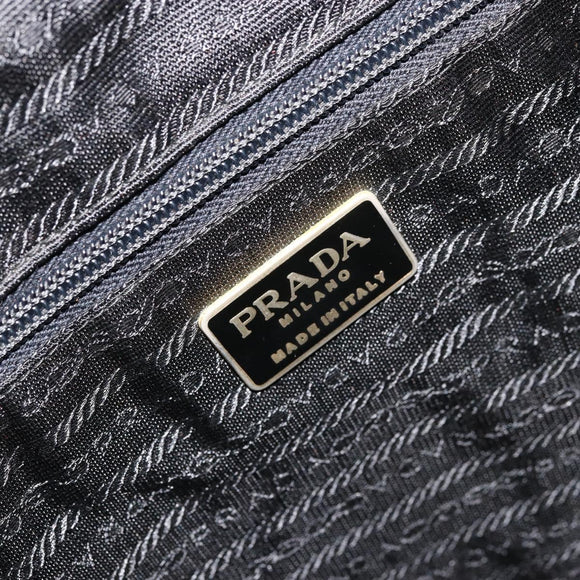 PRADA Schoudertas met Ketting Nylon Zwart Goud Auth bs34879A