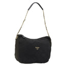 PRADA Schoudertas met Ketting Nylon Zwart Goud Auth bs34879A-1