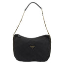 PRADA Schoudertas met Ketting Nylon Zwart Goud Auth bs34879A-13