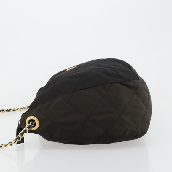 PRADA Schoudertas met Ketting Nylon Zwart Goud Auth bs34879A