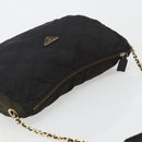 PRADA Schoudertas met Ketting Nylon Zwart Goud Auth bs34879A-6