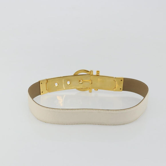Salvatore Ferragamo Gancini Belt Leather 29.9"" White Gold Auth bs34881A