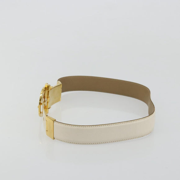 Salvatore Ferragamo Gancini Belt Leather 29.9"" White Gold Auth bs34881A