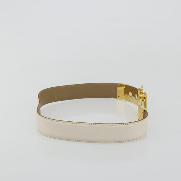 Salvatore Ferragamo Gancini Belt Leather 29.9"" White Gold Auth bs34881A