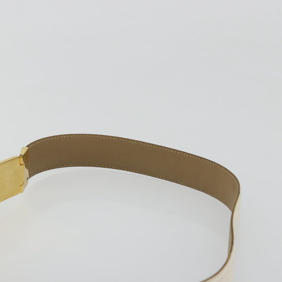 Salvatore Ferragamo Gancini Belt Leather 29.9"" White Gold Auth bs34881A