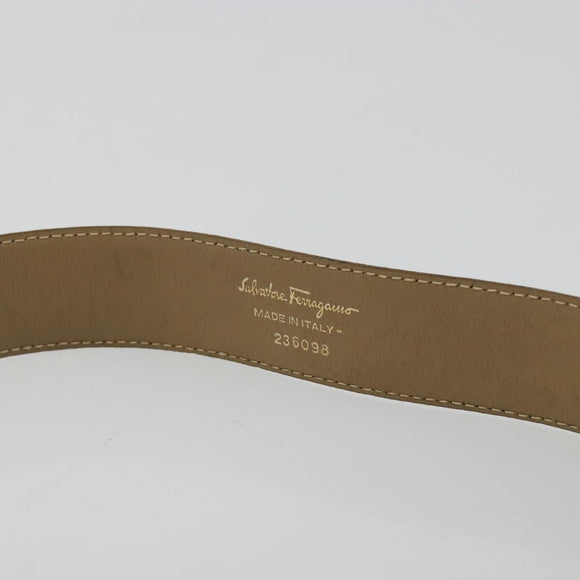 Salvatore Ferragamo Gancini Belt Leather 29.9"" White Gold Auth bs34881A