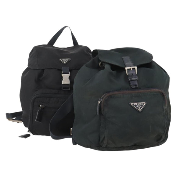 PRADA Backpack Nylon 2 Set Black Khaki Auth bs34889
